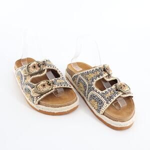 House of Harlow 1960 Women's Sz 8 Beaded Double Buckle Slides Sandals Gray